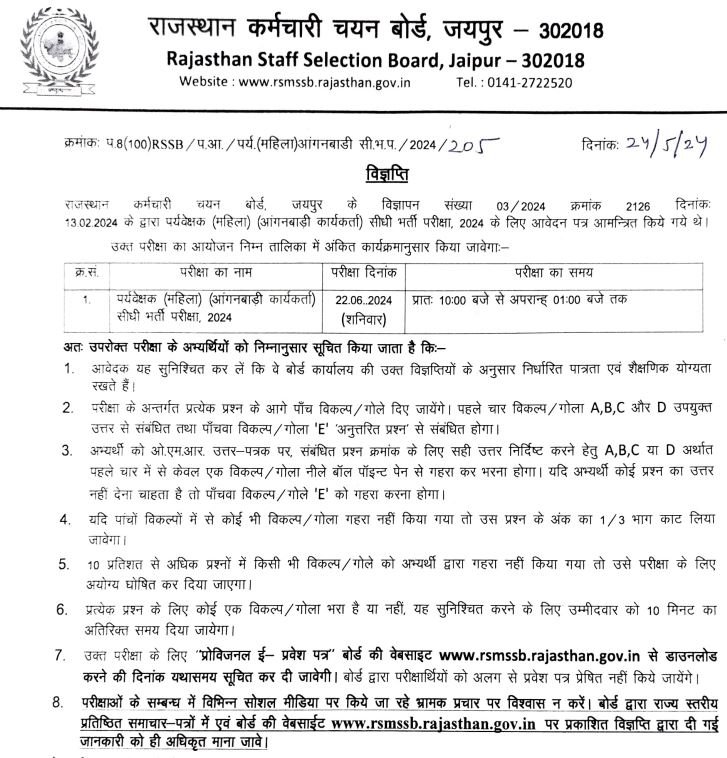 ANGANWADI SUPERVISOR 2024 EXAM DATE